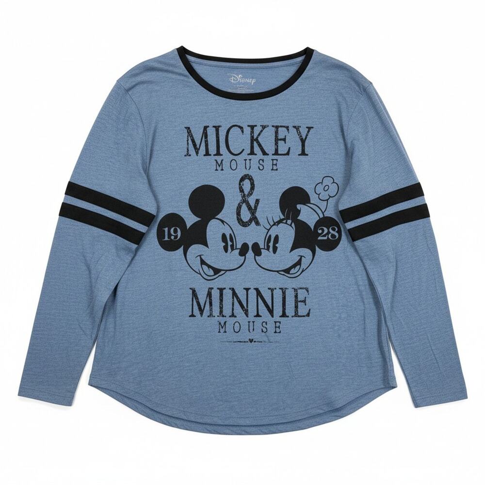 Disney Blue Long Sleeve Mickey Minnie Mouse Graphic Print Tee Shirt Top Size 2X - Picture 3 of 12